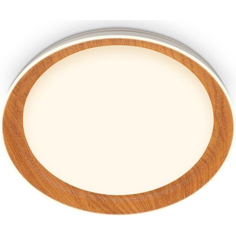 Plafonnier LED avec décor bois translucide, lumière blanche chaude, 24W, 2600lm, lampe LED, plafonnier LED, lampe de salon, lampe de cuisine, éclairage de plafond, 43 x 8 cm (DxH), Bois (1/5)