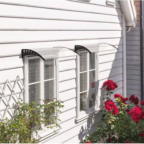 Auvent de porte en polycarbonate 150 x 90 cm avec protection UV, toit cintré blanc HAVRYA (1/5)