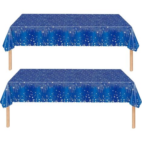 2 Pièces Nappe Plastique Rectangulaire Anti Tache,137274cm Brillant Nappe de Table Bleu Imperméables Extensible,pour Décoration de Table,Fournitures Fête de Mariage Anniversaire Pique-niques Noël (1/5)