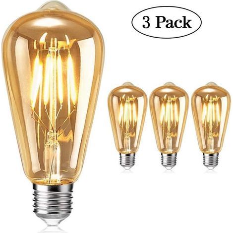 Lampadina vintage, lampadina LED Tonitott Edison, luce calda, E27 4W, lampadina a filamento vintage antica per un'illuminazione nostalgica e retrò in casa, bar, caffetteria, ecc. - 3 pezzi (1/5)