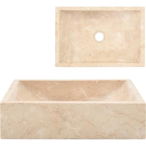 Vasque à poser, Lavabo de salle de bain, Bac à laver 45x30x12 cm marbre crème brillant IKJ42878 (1/5)