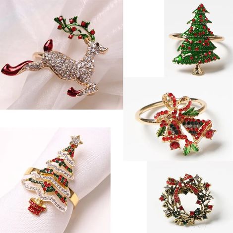 Ronds de serviette de Noël pour dîner de Noël (lot de 5), accessoires de décoration de table (1/5)
