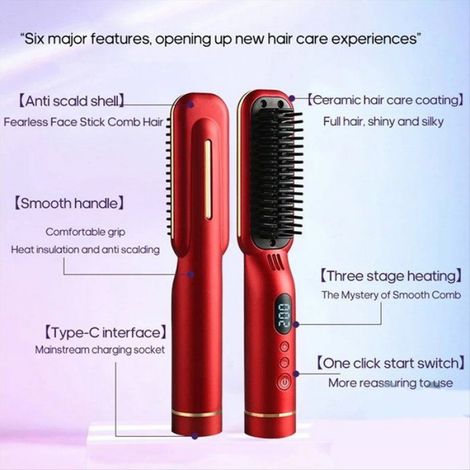 Peigne Lissant Sans Fil pour Cheveux Secs et Humides, Anti-Chaleur, Température Contrôlée, pour Soins et Coiffure, Portable, C (1/5)