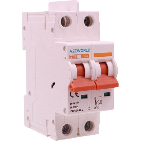 A2ZWORLD Interruttore Magnetotermico DC Senza Polarità 500V Curva C 2P 2M 10000A IP20 P8BZ, Corrente Disponibili 16A 20A 25A 32A 40A 63A (63A) (1/3)