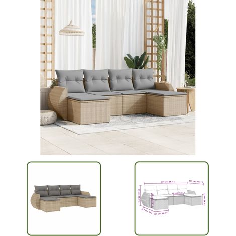 The Living Store Salon de jardin avec coussins 6 pcs beige résine tressée - Ensemble Salon De Jardin - Mobilier De Jardin - Canapé Extérieur - Fauteuil De Jardin - Set Salon Extérieur (1/3)