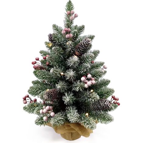 Eosnow 20 Zoll kleines Weihnachtsbaumtischtisch Dekor mit warm weißer LED LED LIGE Sade rote Fruchtplastikkastenkegelkegel Basis Basis Ornament für Tischtisch -Desk -Klassiker Serie Urlaub Dekoration (1/4)
