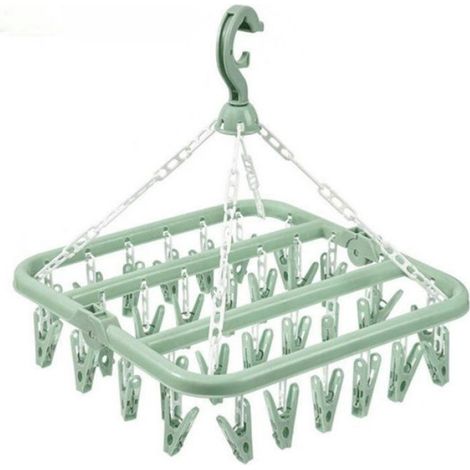 Séchoir à linge pliable avec 32 pinces - cintres - cintres en plastique - Séchoir multifonctionnel coupe-vent (1/5)