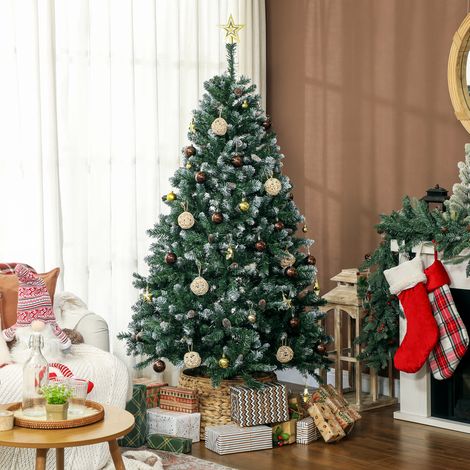 Künstlicher Weihnachtsbaum, 180 cm hoch, mit 910 Zweigen, Schnee, 58 Tannenzapfen und faltbarem Metallständer, einfache Montage, grün (1/5)