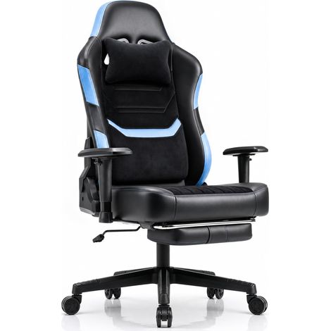 Chaise Gaming pour Adultes (Grand Et Haut), Charge Jusqu'à 200 Kg, Chaise De Bureau Ergonomique Lourde avec Accoudoirs 2D, Repose-Pieds, Chaise De Bureau Réglable De 90 À 160 °, Bleu (1/5)