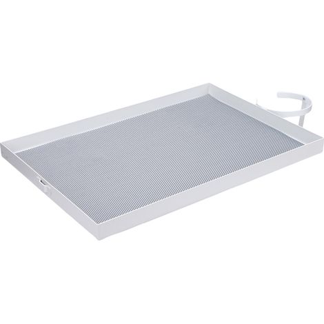 Tablette de chevet avec porte-gobelet, plateau en acier au carbone pour lits superposés, fixation par pinces et crochets, idéale pour les chambres d'étudiants (blanche). (1/5)