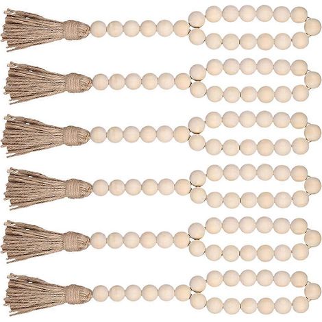 Guirlande de 24 perles en bois avec pompon pour décoration murale bohème (1/5)