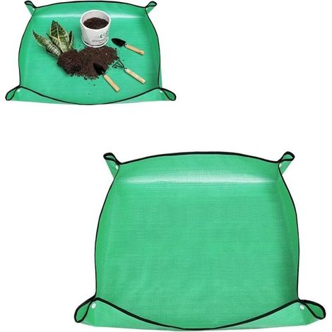 Tapis de jardinage imperméable vert 50 x 50 cm, tapis de jardinage portable, tapis de plantation pliable pour rempotage et plantes d'intérieur (2 pièces) (1/2)