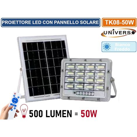 UNIVERSO TK08-50W FARO LED FLOODLIGHT 500 LUMEN IP65 COLORE GRIGIO CON PANNELLO SOLARE E TELECOMANDO