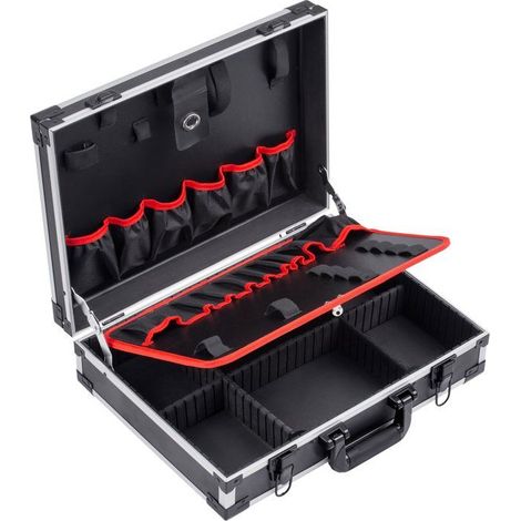 Maletín de herramientas vacío - MEISTER - Alu - 46 x 32 x 14 cm - Compartimentos 15 + 6 - Bandas de Velcro y elásticas integradas