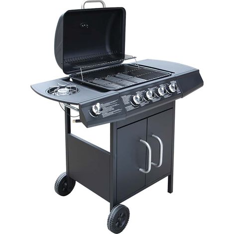 Gas Barbecue Grill 4+1 Cooking Zone Black vidaXL