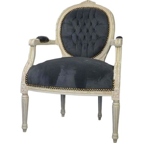 Elegante poltrona imbottita Ludwik per il soggiorno, nei colori bianco e grigio. (1/5)