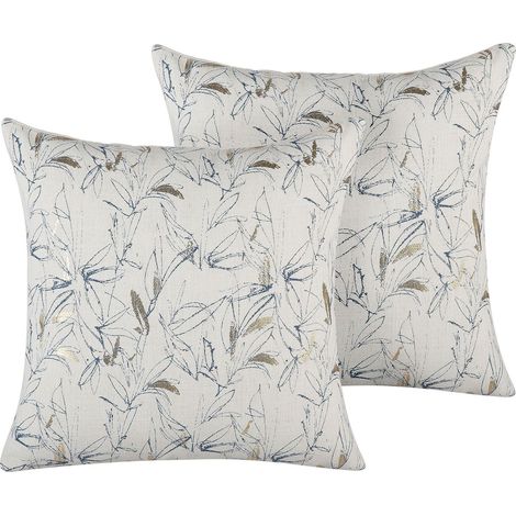 Set of 2 Decorative Cushions Beige Floral Pattern 45 x 45 cm Flower Motif Retro Decor Accessories ARBOR