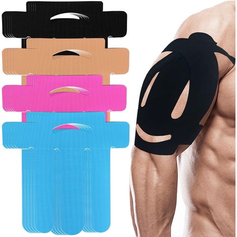 20 piezas de cinta kinesiológica precortada para hombros, banda kinesiológica elástica, correa deportiva para el hombro, cinta kinesiológica elástica e impermeable, para soporte muscular deportivo. (1/5)