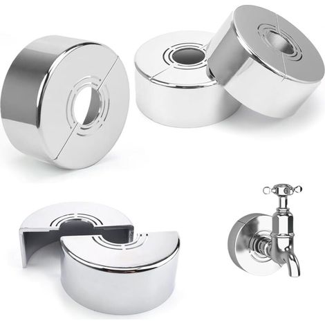 CCYKXA Pack of 4 decorative silver metal rosette covers for taps, angle valves and heating pipes - Shower tap cover, ideal for radiator pipes, size 7 x 2.5 cm (1/5)