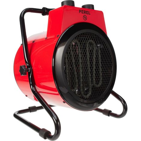 Perel Chauffage soufflant électrique 3000W avec 2 niveaux de chaleur, thermostat et fonction refroidissement, protection IP24 contre la surchauffe et le basculement, compact et portable pour atelier