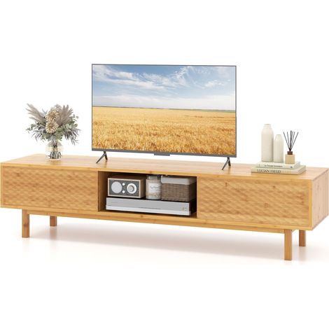 Bamboo TV Stand for 65” TVs 160cm Mid Century Modern TV Console Table (1/5)