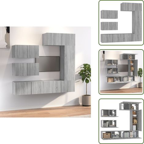The Living Store Set di Mobili Porta TV 6 pz Grigio Sonoma in Legno Multistrato - Mobili TV