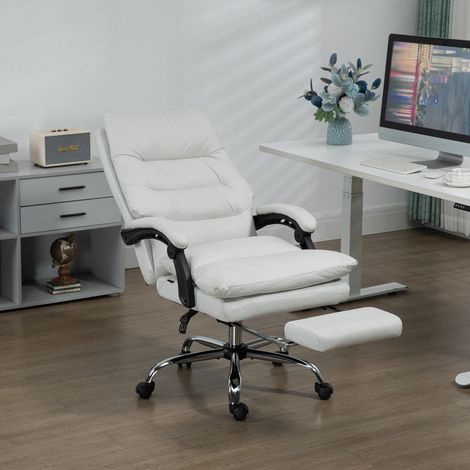 Fauteuil de bureau massant, chauffant et inclinable, en similicuir, 65 x 72 x 109-117 cm, blanc crème (1/5)
