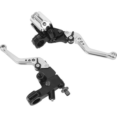 Kit de guidon universel pour moto avec maître-cylindre de frein 7/8 po, réservoir et protège-mains en fibre de carbone argentés (1 paire). (1/5)