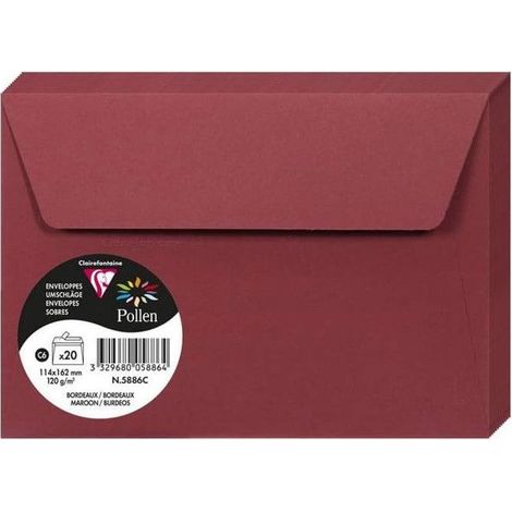 Enveloppe - CLAIREFONTAINE - Pollen - 120g - 114x162 mm - Bordeaux - Paquet de 20