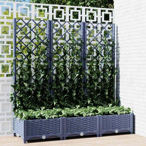 Jardinière avec treillis bleu gris 120x40x121,5 cm PP (1/5)