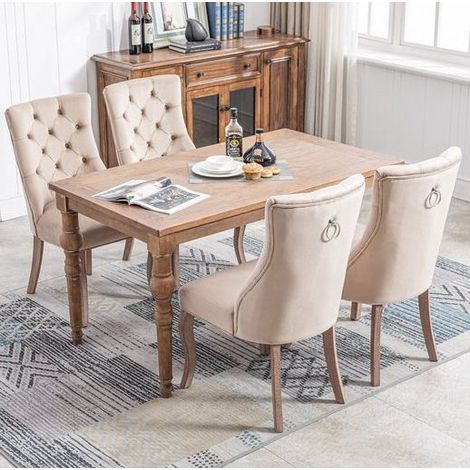 chaise salle a manger velours beige ergonomique 4 pieds OKMYHOME (1/5)