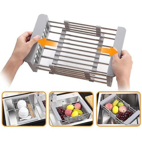 Égouttoir à vaisselle extensible à suspendre au-dessus de l'évier avec grille d'égouttage réglable pour la vaisselle (1/5)