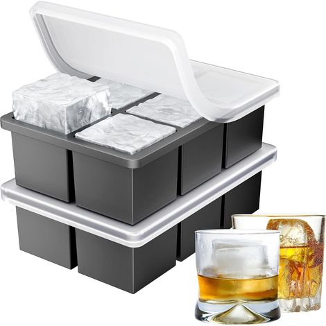 Moule à glaçons en silicone grand format (lot de 2), moule XXL avec couvercle pour 12 glaçons de 5 cm, sans BPA, idéal pour les boissons fraîches, le whisky, les cocktails, la bière et le café.