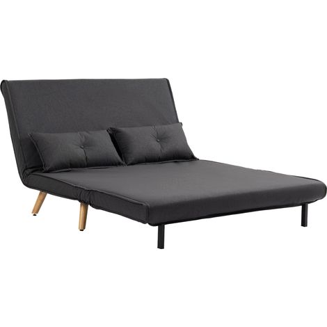 TwoSeater LinenLook Sofa Bed Charcoal Grey (1/5)
