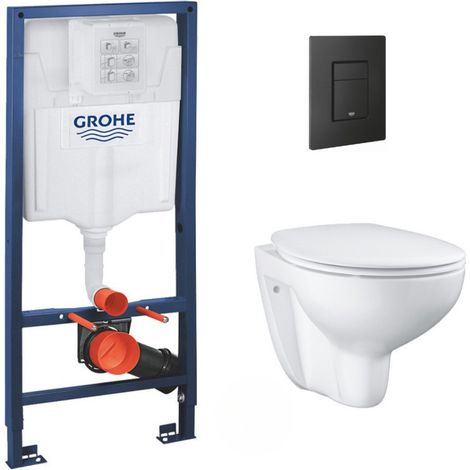 Pack WC Rapid SL + WC Bau Ceramic sans bride + Siège abattant SoftClose + Plaque de commande noir mat  (RapidSL-Bau-KF0)