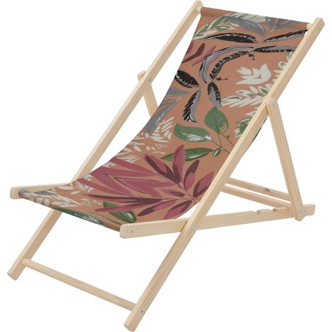 ECD Germany Sedia a Sdraio Pieghevole in Legno con Tessuto Traspirante Marrone Rosso Verde, Schienale Reclinabile in 3 Posizioni, Lettino Relax con Portata 120 kg per Spiaggia, Giardino e Terrazza