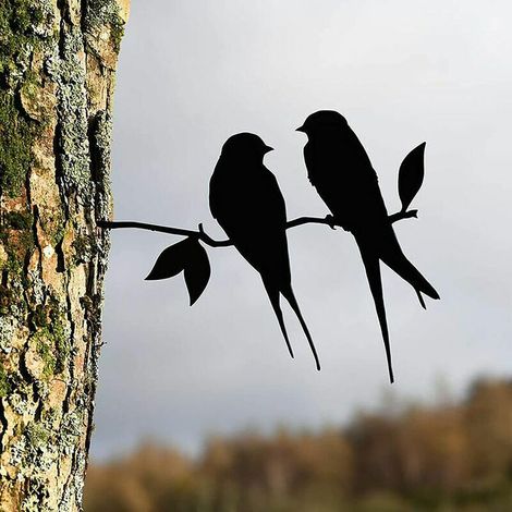 VURAHOME - Metallene Schwalbenbaumdeko, Metallvogel, Gartendekoration, Stahl, Silberne Vogel-Gartendeko, Metallvögel, Vogelornamente für Terrasse und Garten (Schwarz 1) (1/3)