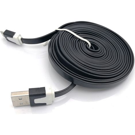 Câble micro USB plat 1 m (noir) - Câbles de données noirs - Construction de haute qualité pour une longue durée de vie (1/5)