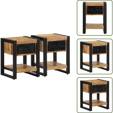 - vidaXL Comodini 2 pz in Legno Massello di Mango Grezzo -