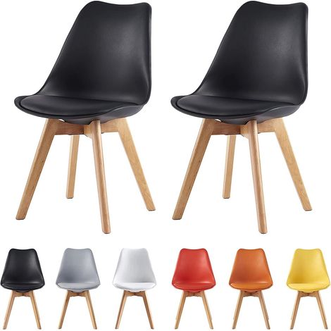 Set of 2 Dining Chairs Designer Side Chairs Wooden Home Office Commercial EVA BLACK