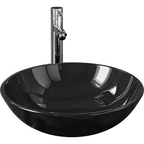Lavabo vasque à poser Luxueux, Bac à laver, avec robinet et drain à poussoir Verre trempé OIB7150E (1/5)