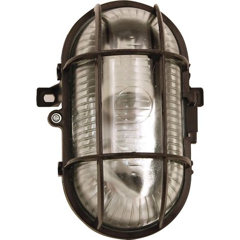 NALOOKAMIC Applique/plafonnier ovale. En plastique + verre. LED compatibles. Convient pour une utilisation intérieure ou extérieure. Pour balcons, garages, vérandas, 60 W, noir (1/4)