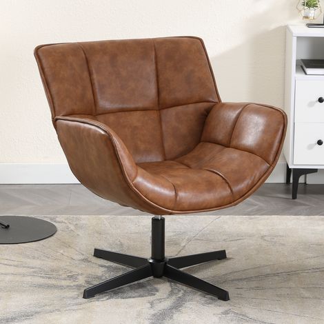 Wahson Fauteuil de salon en cuir PU – Assise épaisse et dossier touffeté – Pieds en métal – Dimensions 85,5x72x75cm – Capacité 250lbs, Marron