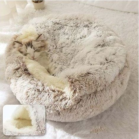 Cuccia a Ciambella per Gatti, Lettino per Animali Domestici con Cuscino Rilassante, Cuccia Semi-chiusa in Peluche, Cuscino Morbido per Gattini e Cuccioli (65 cm, Marrone-B) (1/4)
