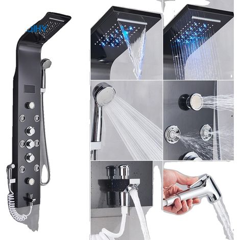 Robinet de douche, fonction pluie, acier inoxydable durable, Noir 8009 (1/2)