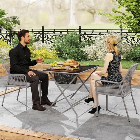 chaise salle a manger exterieur lot 2 rattan gris OKMYHOME (1/3)