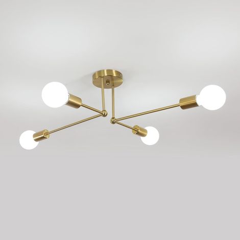 COMELY Lustre Sputnik Moderne 4 Lumières, Plafonnier Vintage E27, Lustres Industriel avec Bras Lumineux Orientables à 180° Horizontalement pour Chambre, Cuisine, Allée (Ampoules Non Incluses) - Or (1/5)