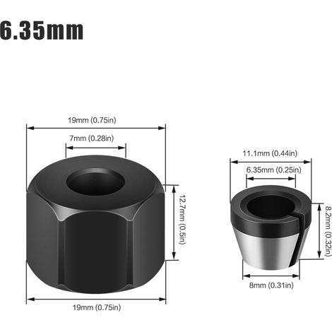 Mandril de pinza de 6,35 mm con tuerca para grabado, máquina de corte, adaptador de broca, router eléctrico, accesorio de fresa (1/4)