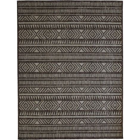 TERRAIN ETHNIQUE - Tapis intérieur-extérieur aspect jute motif ethnique marron 133x170 (1/5)