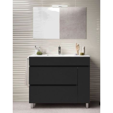 Conjunto de Baño Caprera 2 cajones y una puerta - 7 colores distintos -15 medidas - incluye mueble, lavabo y espejo - Grafito 120 x 45 cm 2 Senos